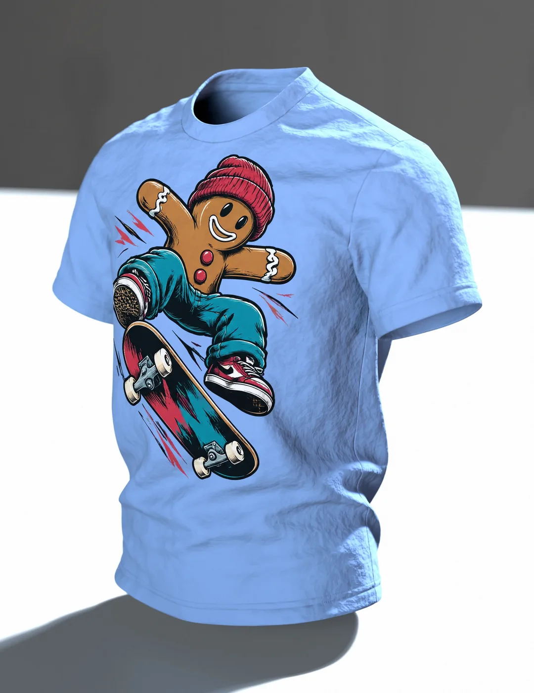 Lebkuchenmann Skater T-Shirt, Entwurfsfassung, In context, angled