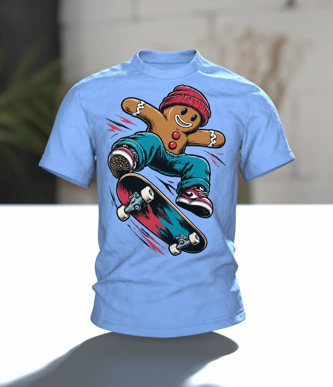 Lebkuchenmann Skater T-Shirt, Entwurfsfassung, In context