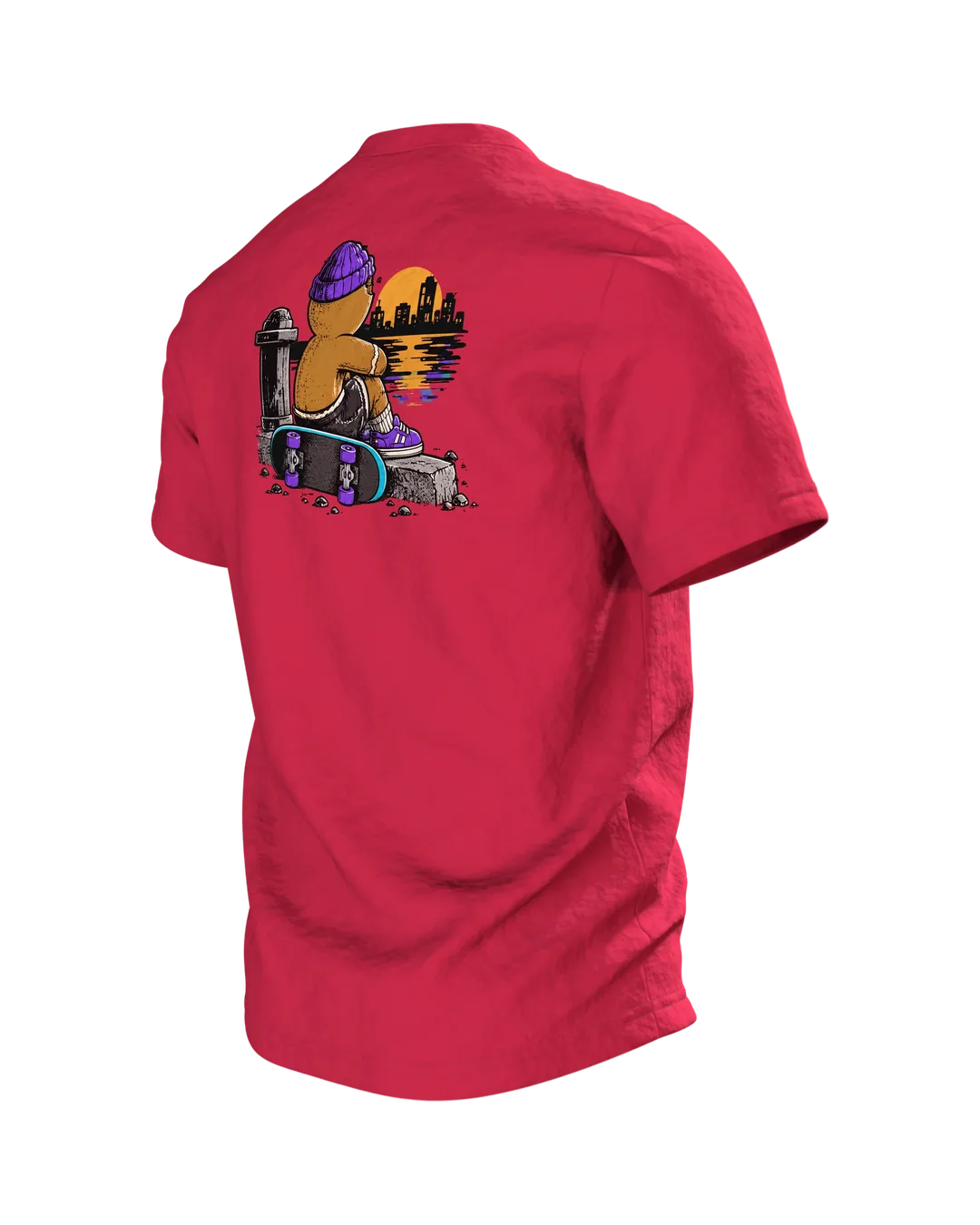 Lebkuchenmann Skater T-Shirt, Entwurfsfassung, Rückseite schräg links