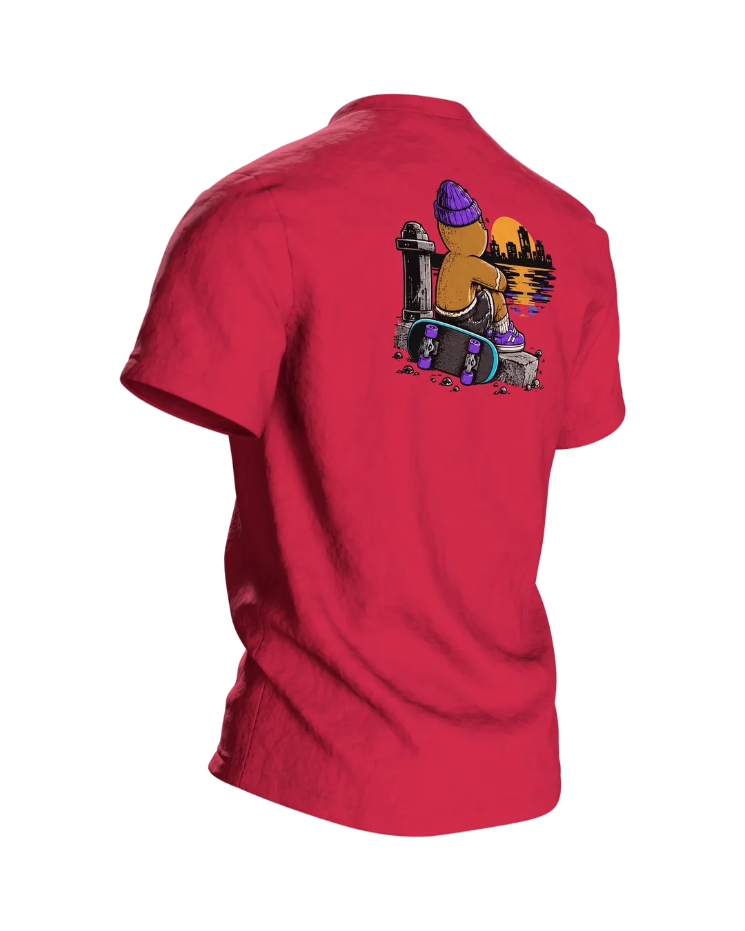 Lebkuchenmann Skater T-Shirt, Entwurfsfassung, Rückseite schräg rechts