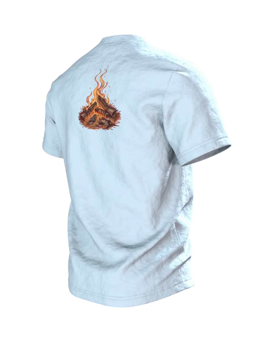 Papa-Bär am Lagerfeuer T-Shirt, Entwurfsfassung, Rückseite schräg links