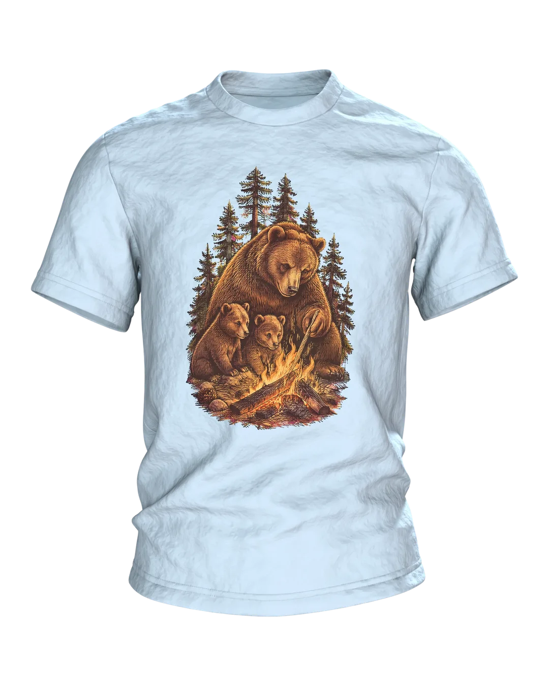 Papa Bär am Lagerfeuer T-Shirt: Gemütliches Linienkunst Design