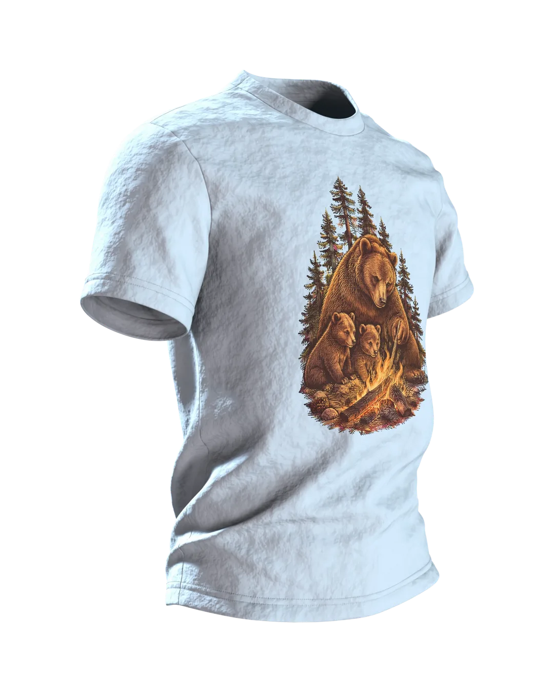 Papa-Bär am Lagerfeuer T-Shirt, Entwurfsfassung, Seitenansicht links