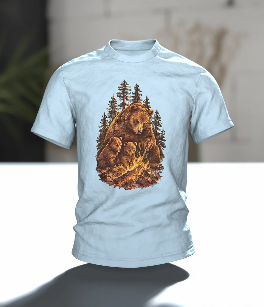 Papa-Bär am Lagerfeuer T-Shirt, Entwurfsfassung, Im Raum