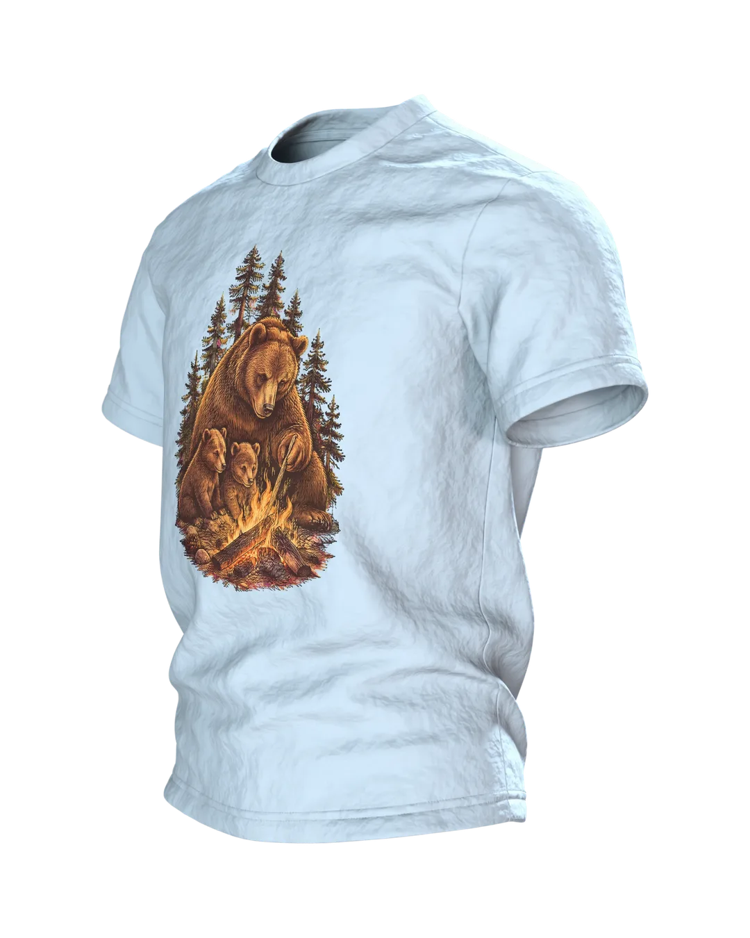 Papa-Bär am Lagerfeuer T-Shirt, Entwurfsfassung, Seitenansicht rechts