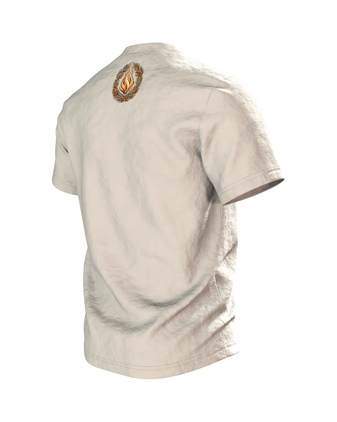 Papa-Bär am Lagerfeuer T-Shirt, Entwurfsfassung, Rückseite schräg links