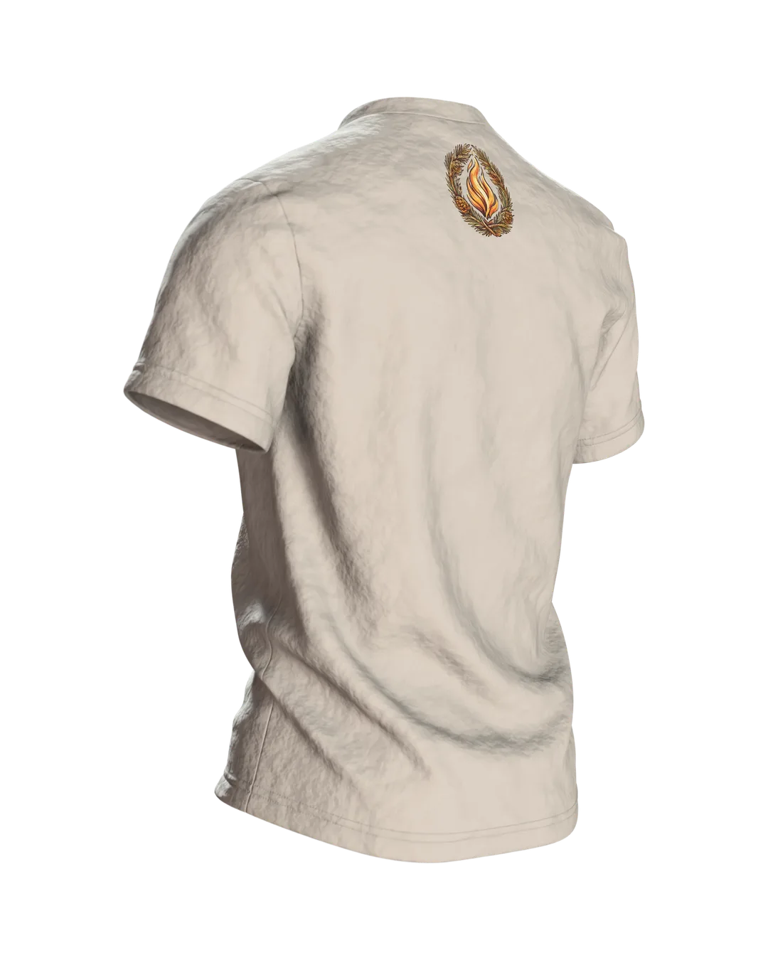 Papa-Bär am Lagerfeuer T-Shirt, Entwurfsfassung, Rückseite schräg rechts