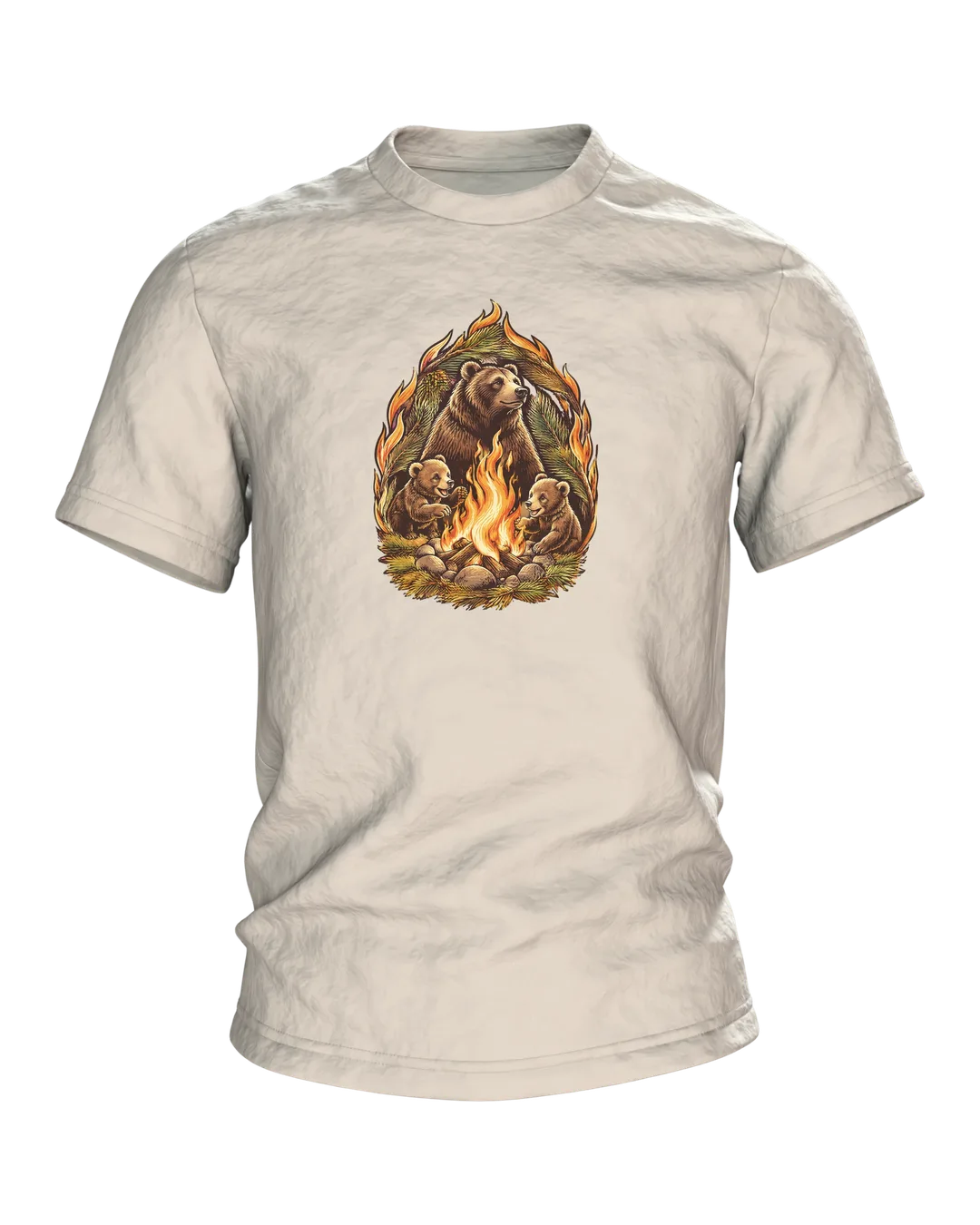 Bärenfamilie am Lagerfeuer T-Shirt: Gemütliches Linienkunst Design