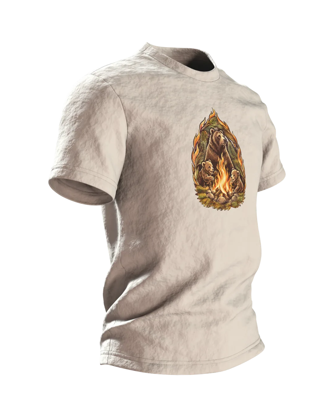 Papa-Bär am Lagerfeuer T-Shirt, Entwurfsfassung, Seitenansicht links