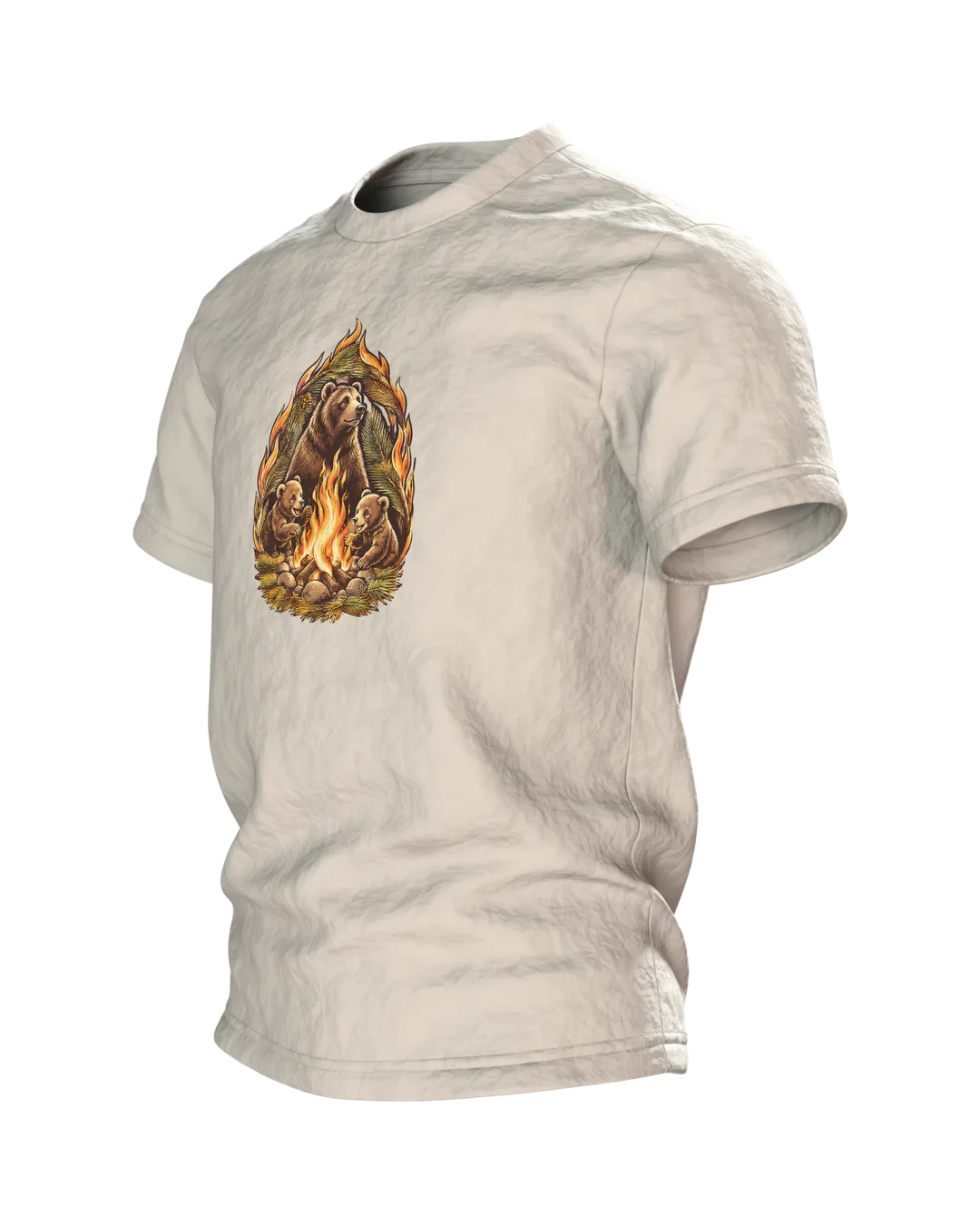 Papa-Bär am Lagerfeuer T-Shirt, Entwurfsfassung, Seitenansicht rechts