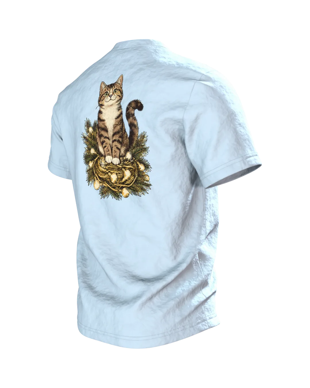Katze in der Lichterkette T-Shirt, Rückseite schräg links