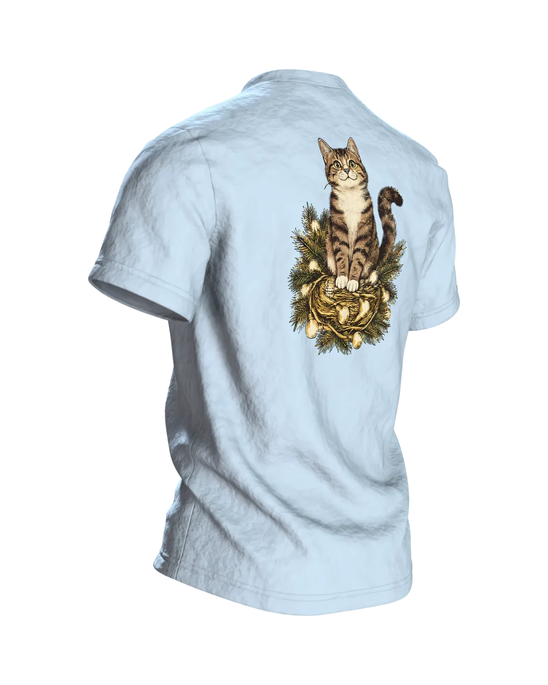 Katze in der Lichterkette T-Shirt, Rückseite schräg rechts