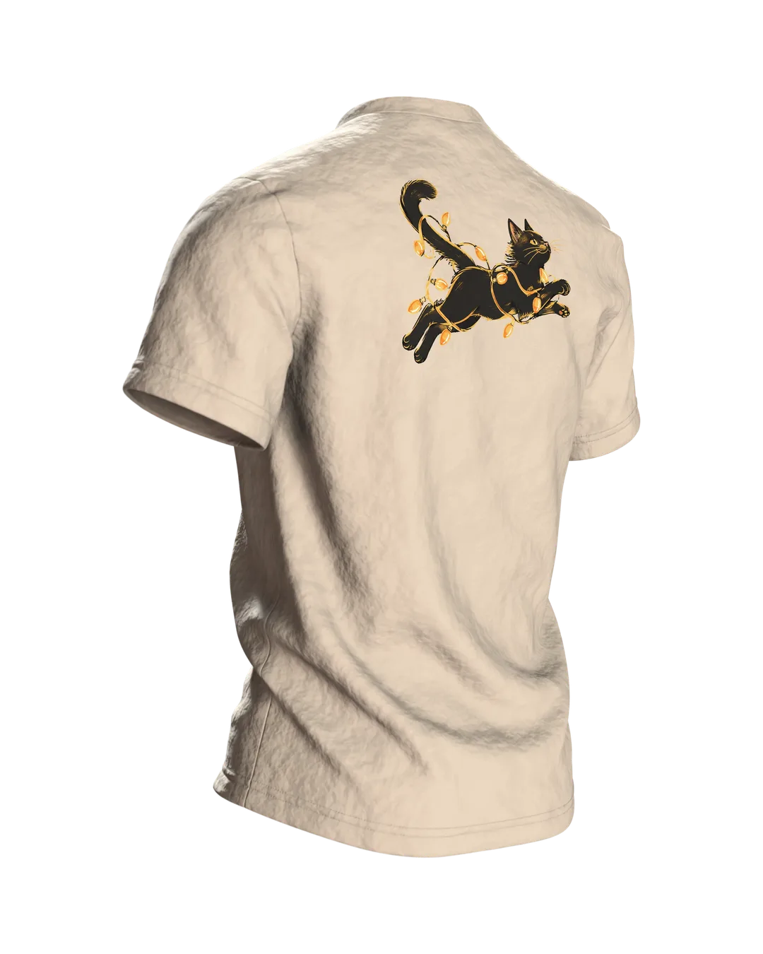 Katze in der Lichterkette T-Shirt, Entwurfsfassung, Rückseite schräg rechts