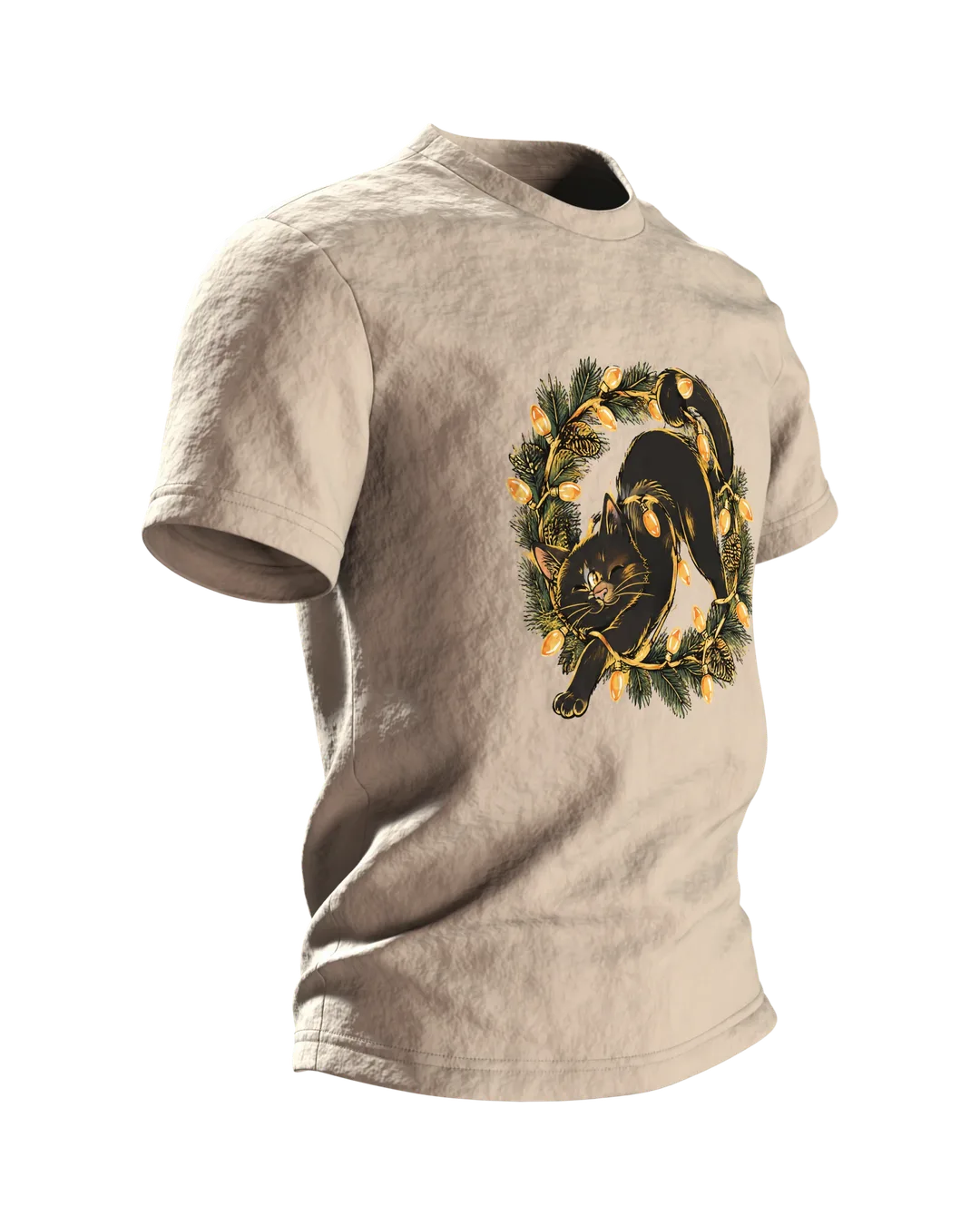 Katze in der Lichterkette T-Shirt, Entwurfsfassung, Seitenansicht links