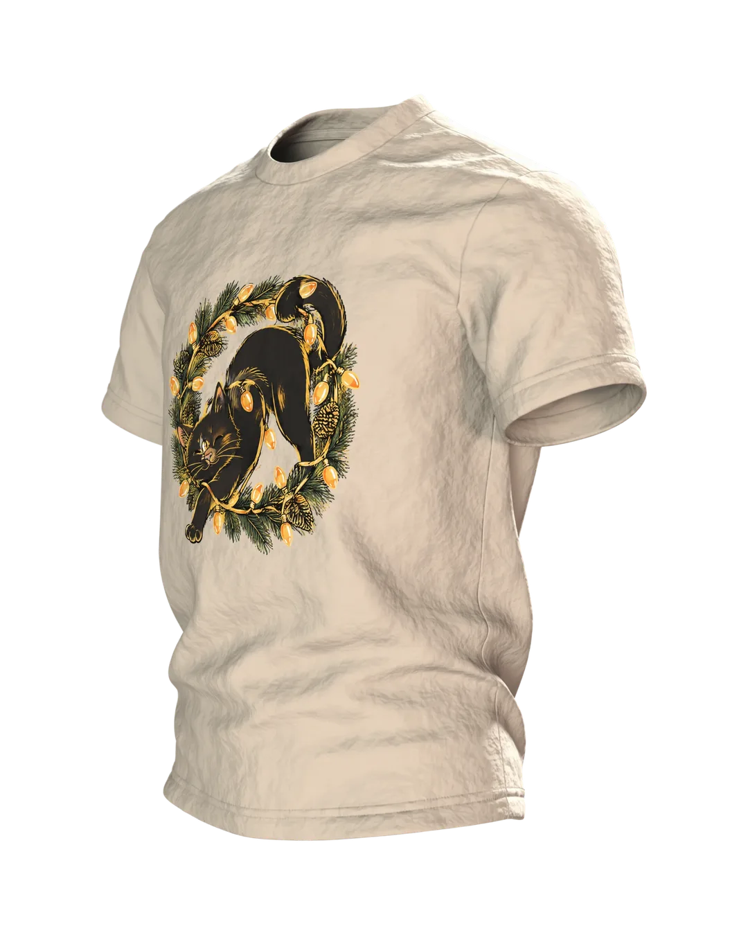 Katze in der Lichterkette T-Shirt, Entwurfsfassung, Seitenansicht rechts