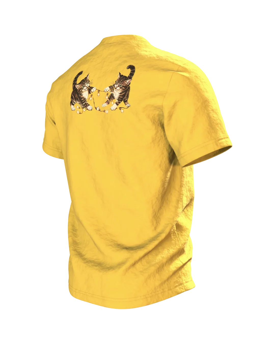 Katze in der Lichterkette T-Shirt, Entwurfsfassung, Rückseite schräg links