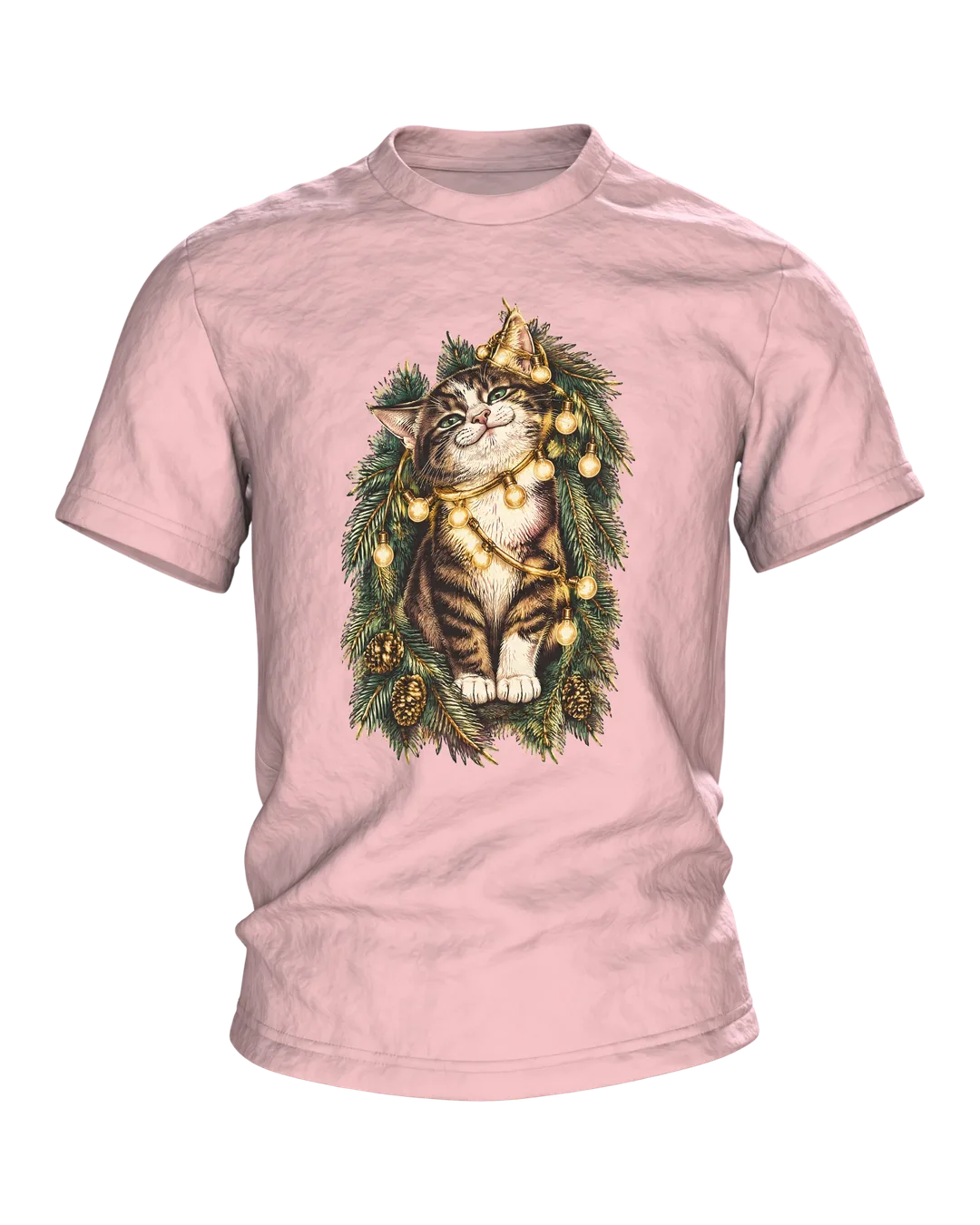 Katze Lichterkette Tannenbaum T-Shirt: Frecher Weihnachtscharme