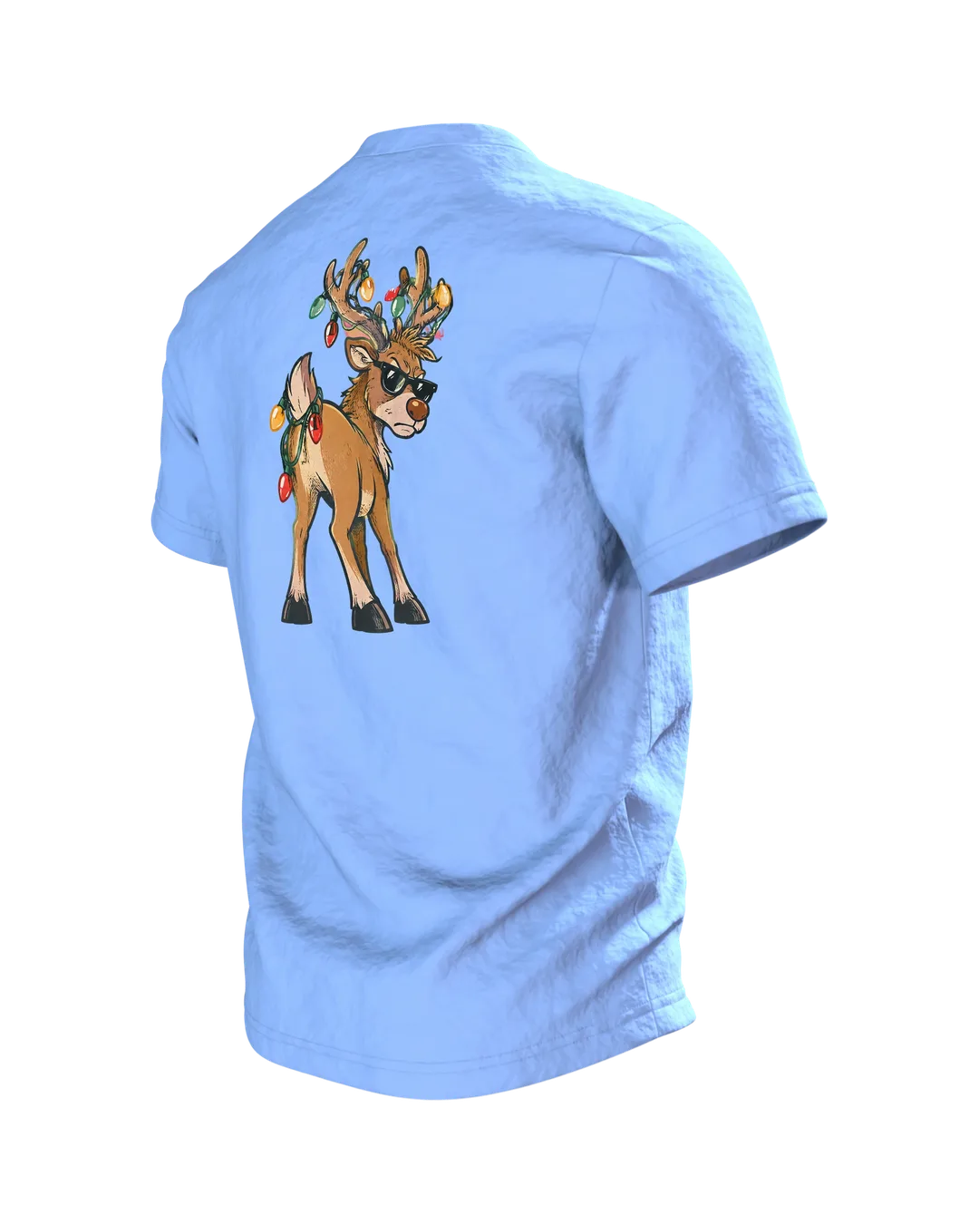 Rentier mit Sonnenbrille T-Shirt, Entwurfsfassung, Rückseite schräg links