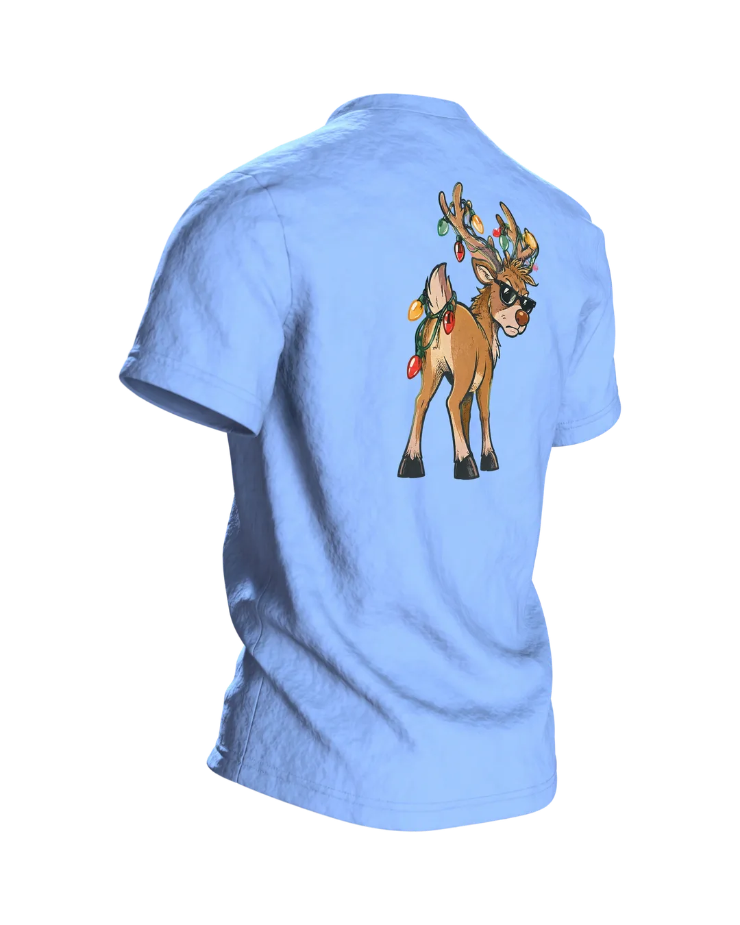 Rentier mit Sonnenbrille T-Shirt, Entwurfsfassung, Rückseite schräg rechts