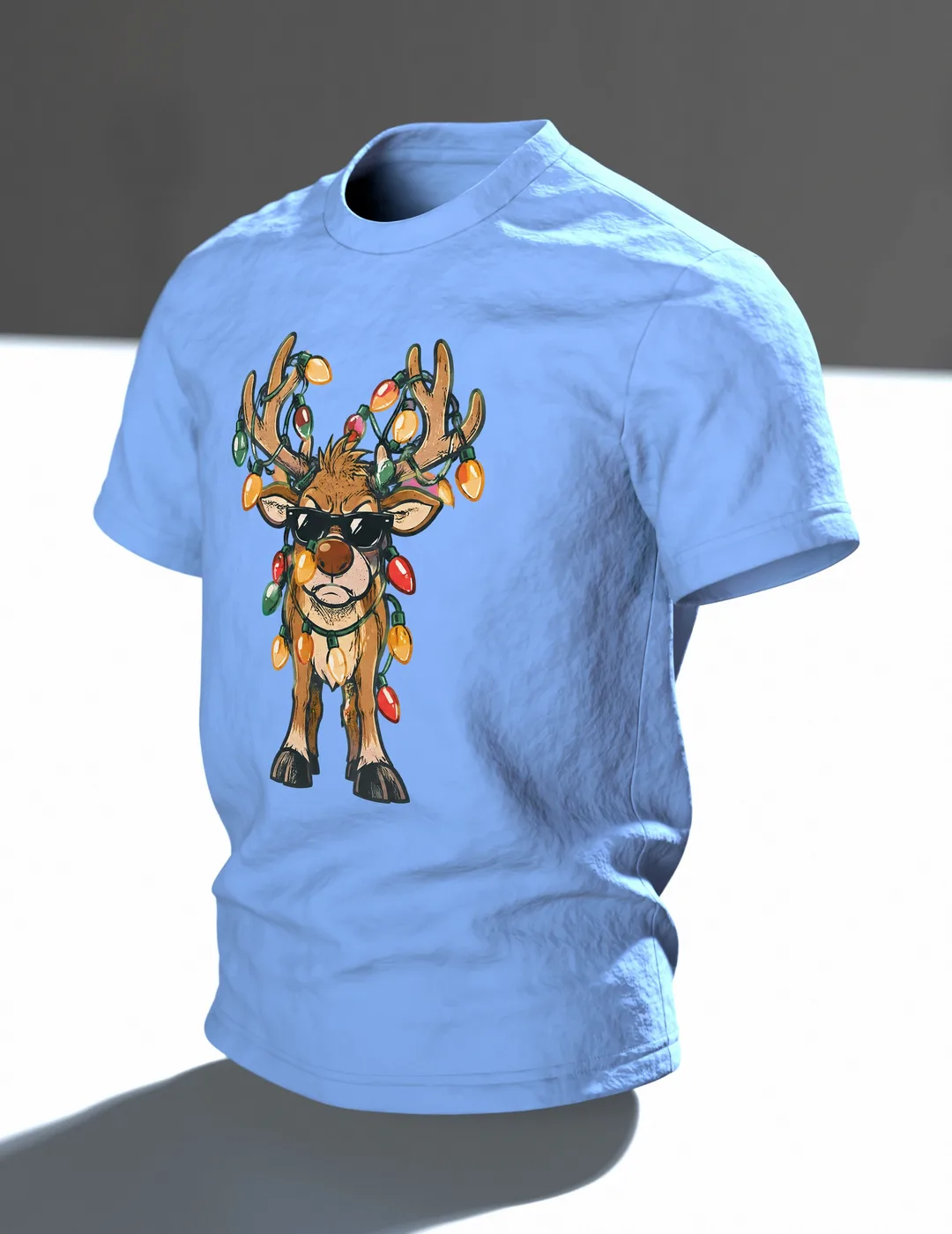 Rentier mit Sonnenbrille T-Shirt, Entwurfsfassung, Im Raum, schräg