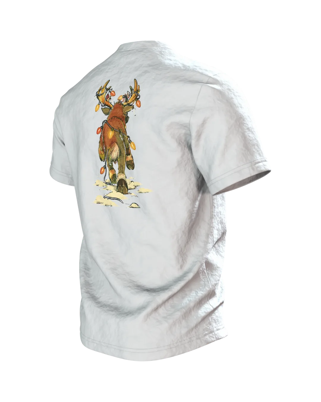 Rentier mit Sonnenbrille T-Shirt, Entwurfsfassung, Rückseite schräg links