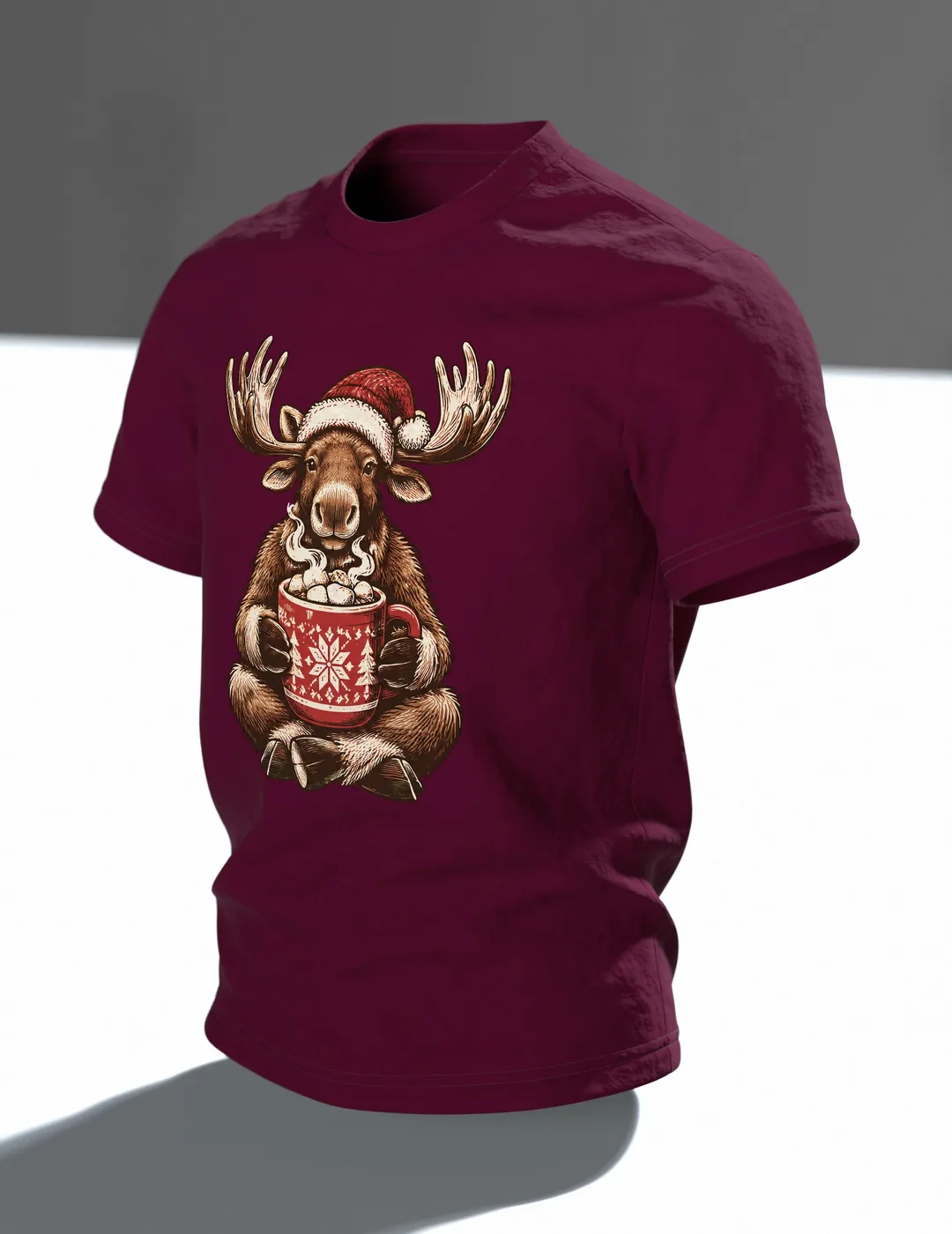 Elch mit Kakao T-Shirt, Entwurfsfassung, Im Raum, schräg