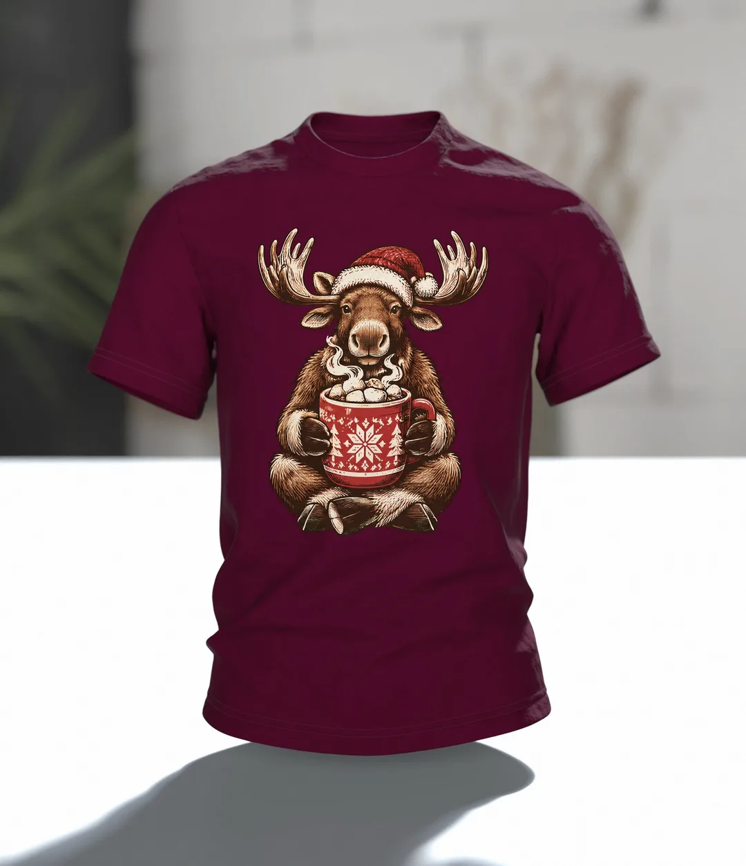 Elch mit Kakao T-Shirt, Entwurfsfassung, Im Raum
