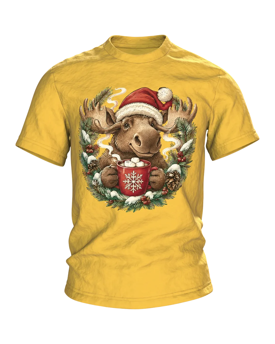 Elch mit Weihnachtsmütze und Kakao T-Shirt: Gemütliches Winterdesign