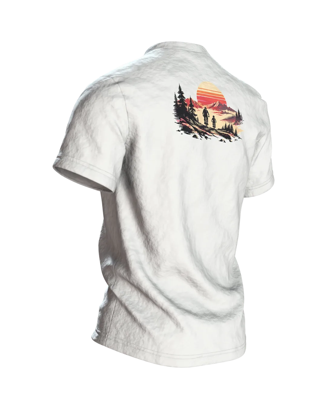 Vater und Kind auf Fahrrädern T-Shirt, Entwurfsfassung, Rückseite schräg rechts