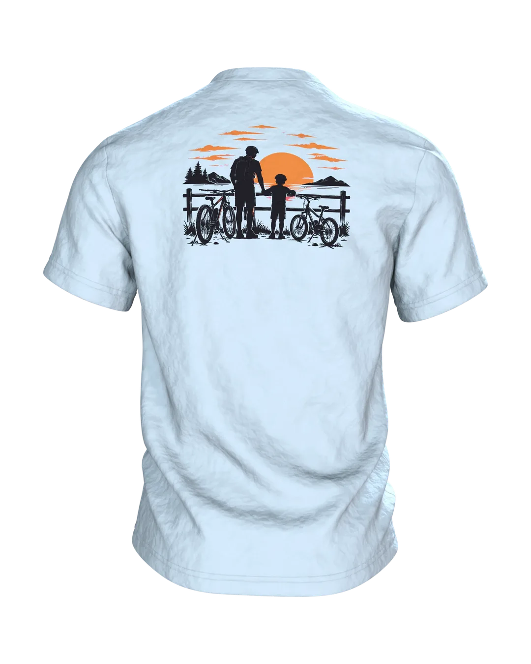 Vater und Kind auf Fahrrädern T-Shirt, Entwurfsfassung, Rückseite