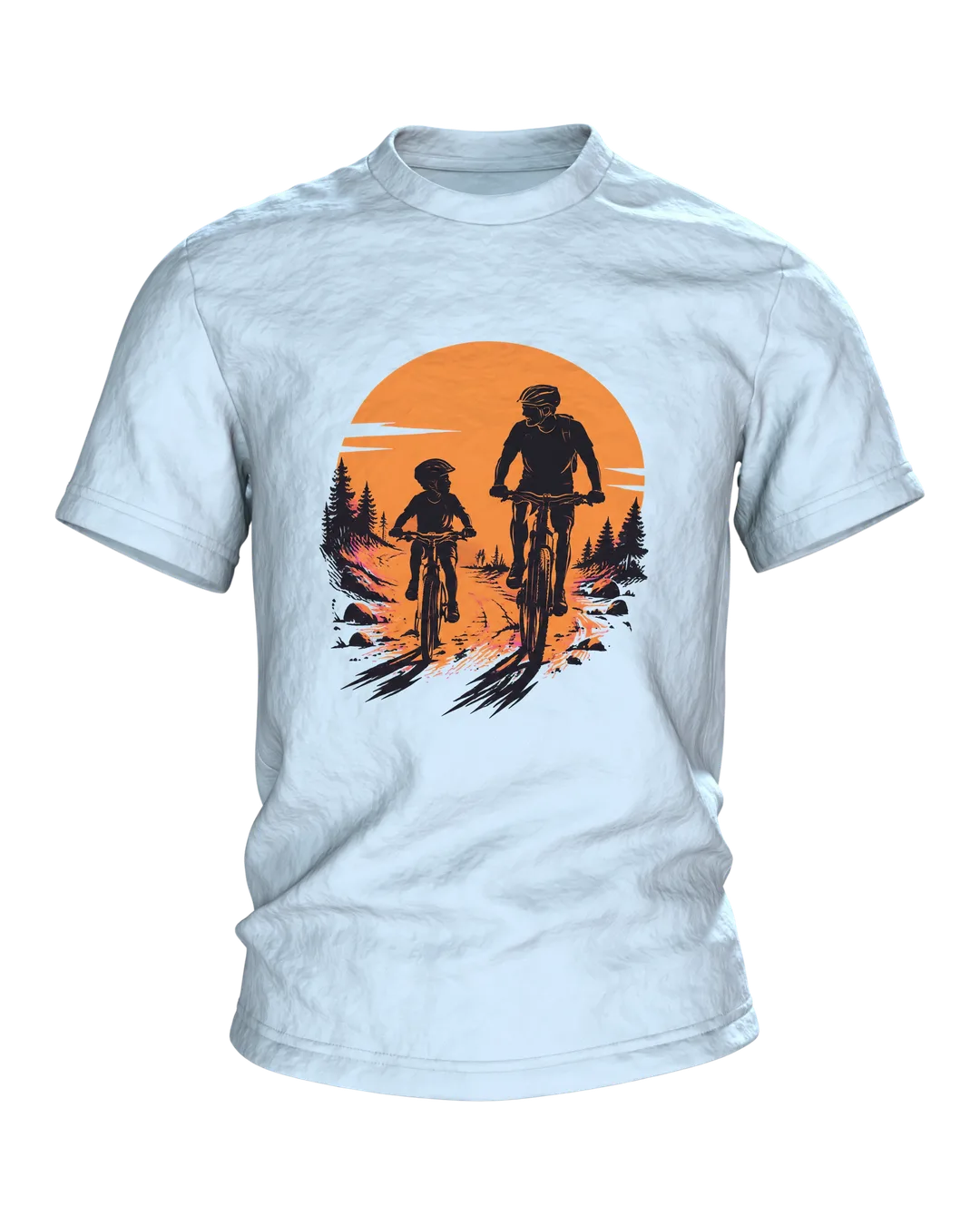 Vater und Kind auf Fahrrädern T-Shirt, Entwurfsfassung