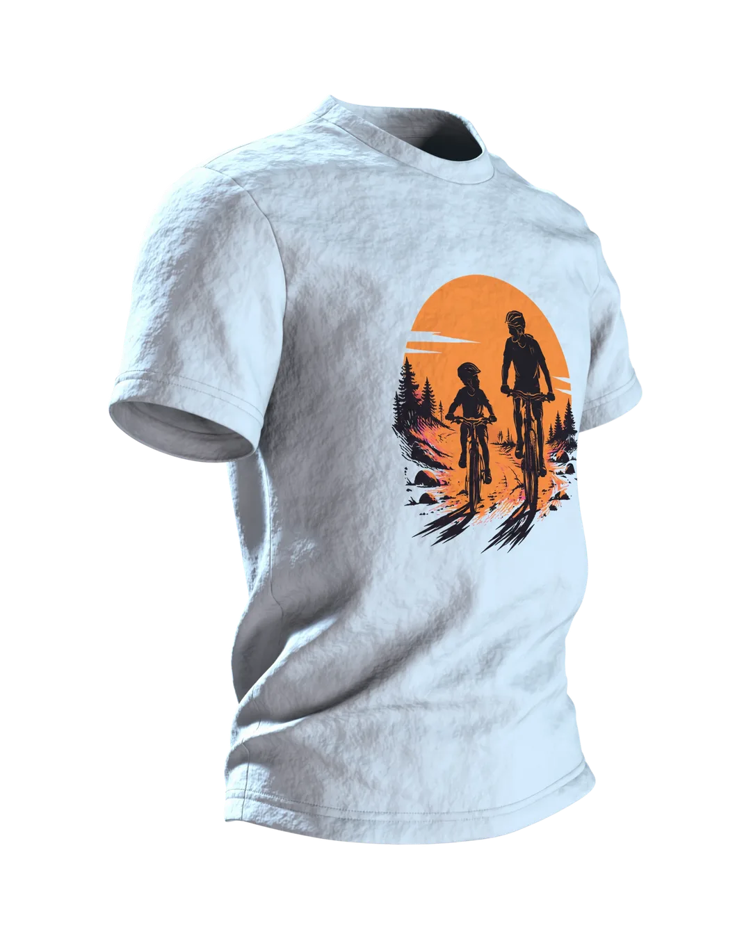 Vater und Kind auf Fahrrädern T-Shirt, Entwurfsfassung, Seitenansicht links