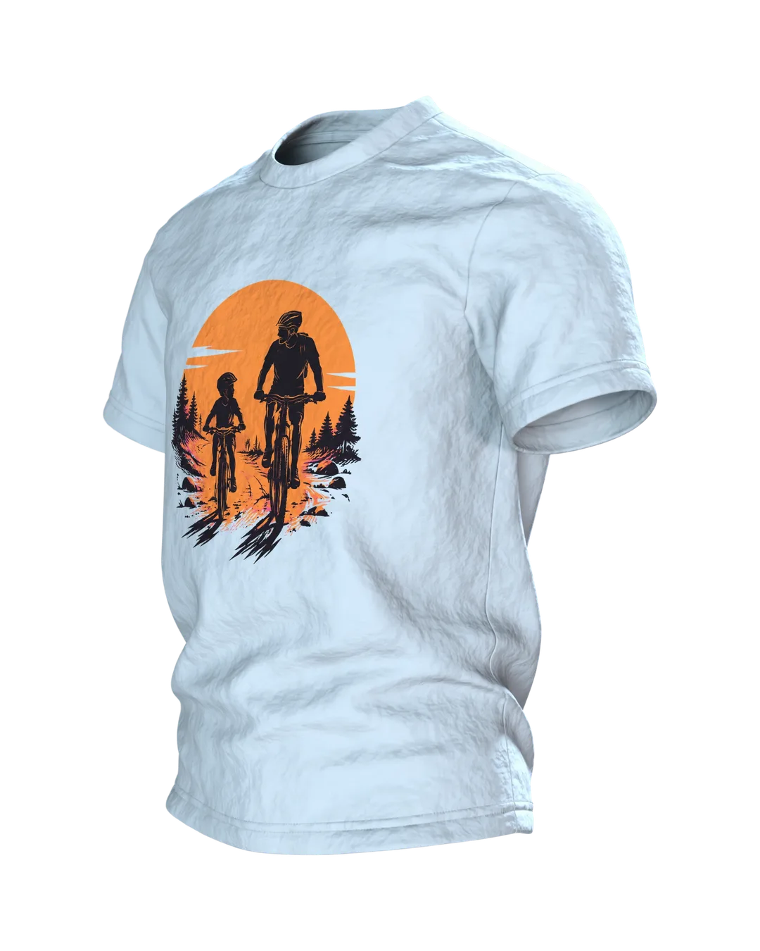 Vater und Kind auf Fahrrädern T-Shirt, Entwurfsfassung, Seitenansicht rechts