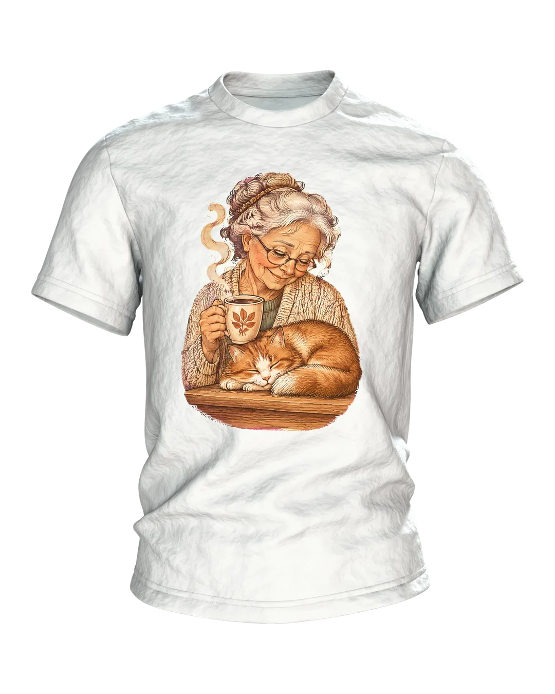 Oma mit Katze am Fenster T-Shirt, Entwurfsfassung