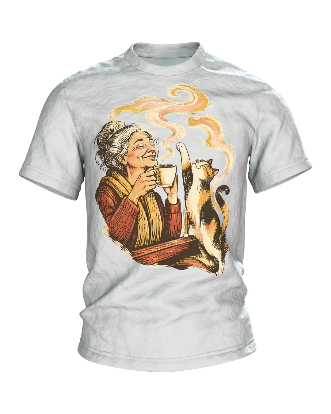 Oma mit Katze am Fenster T-Shirt, Entwurfsfassung