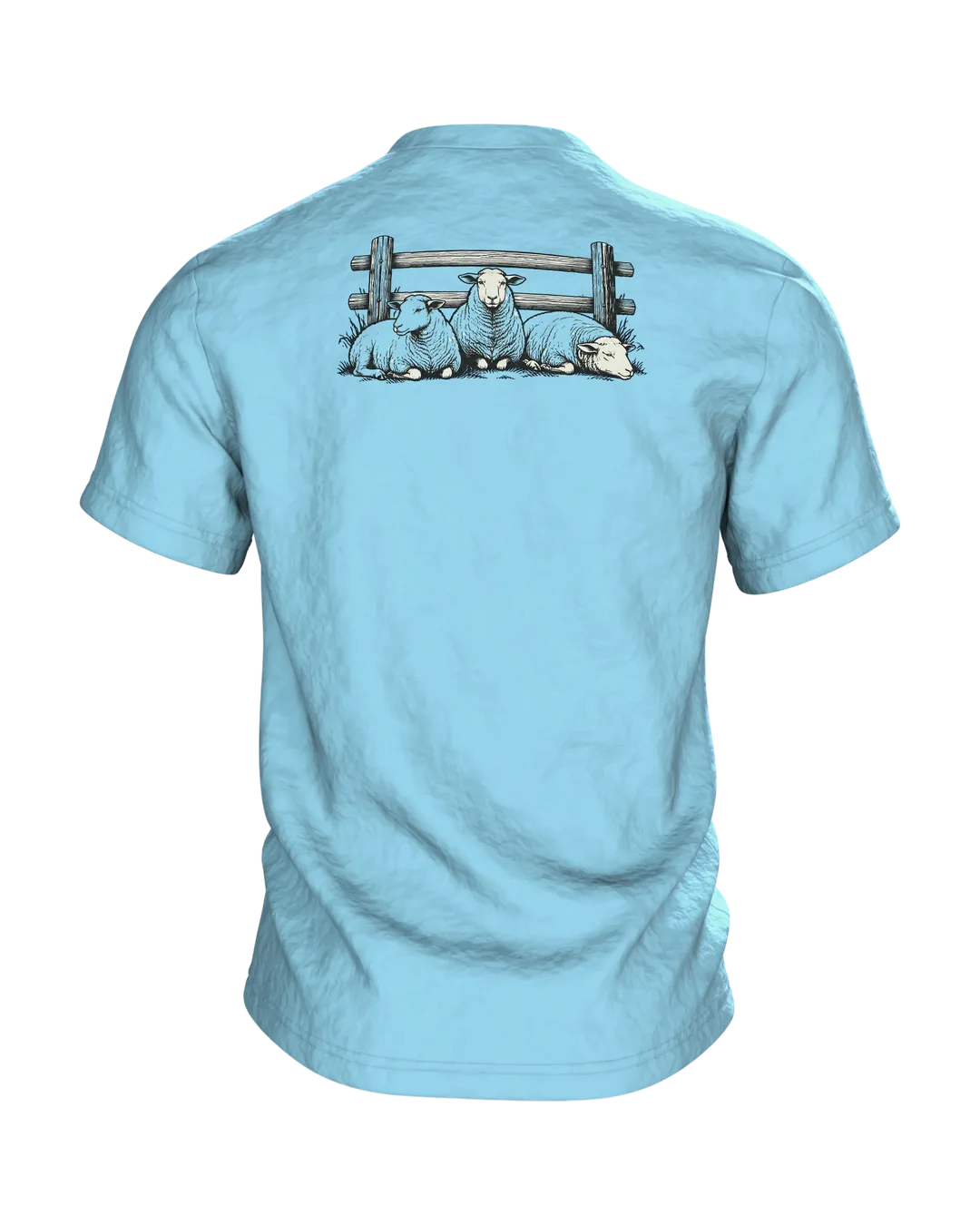 Border Collie Shirt: Collie Leaping Over Sheep in Line Art on Front, Resting Flock by Wooden Fence on Back, Back