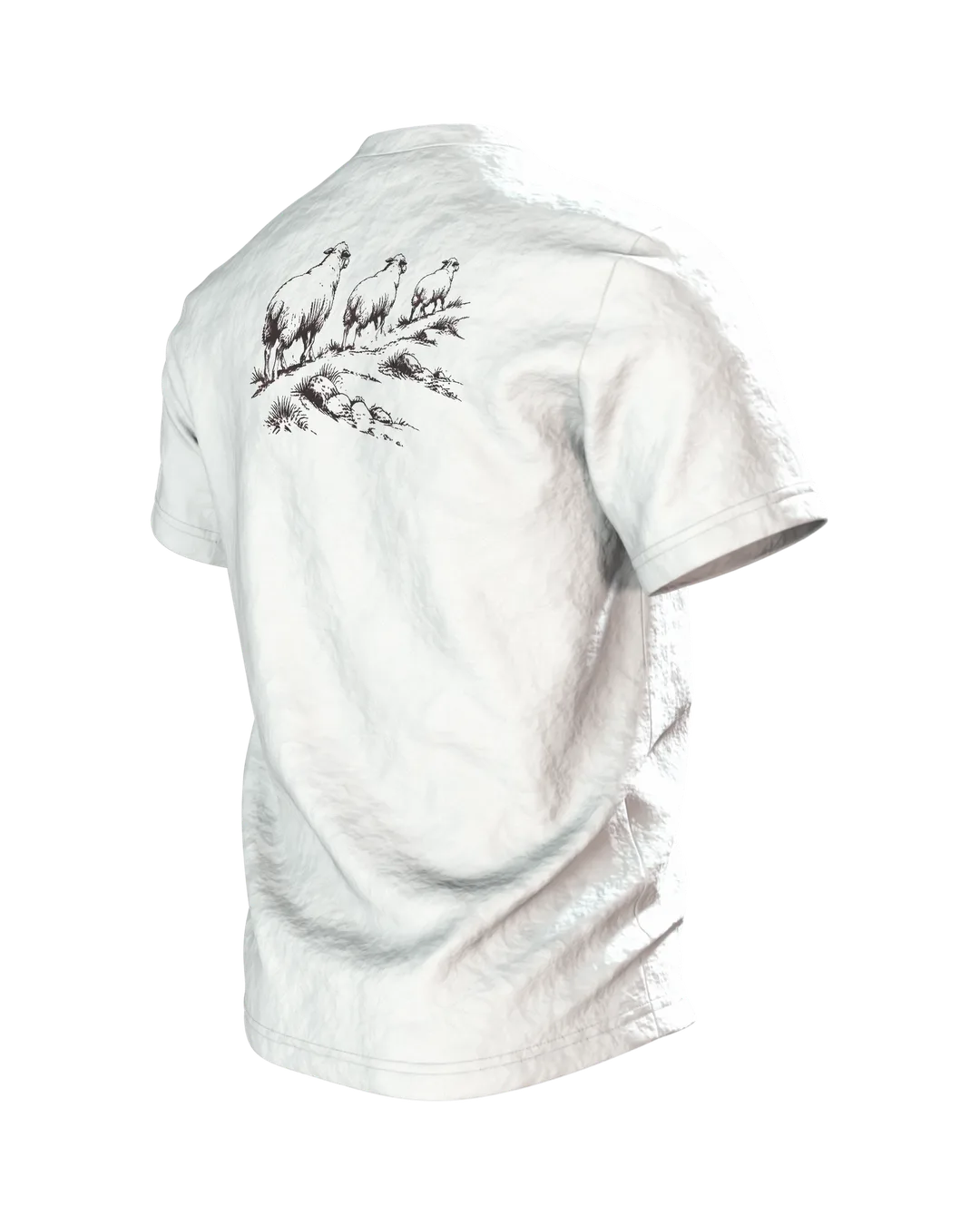 Border Collie mit Schafen T-Shirt, Entwurfsfassung, Back, angled left