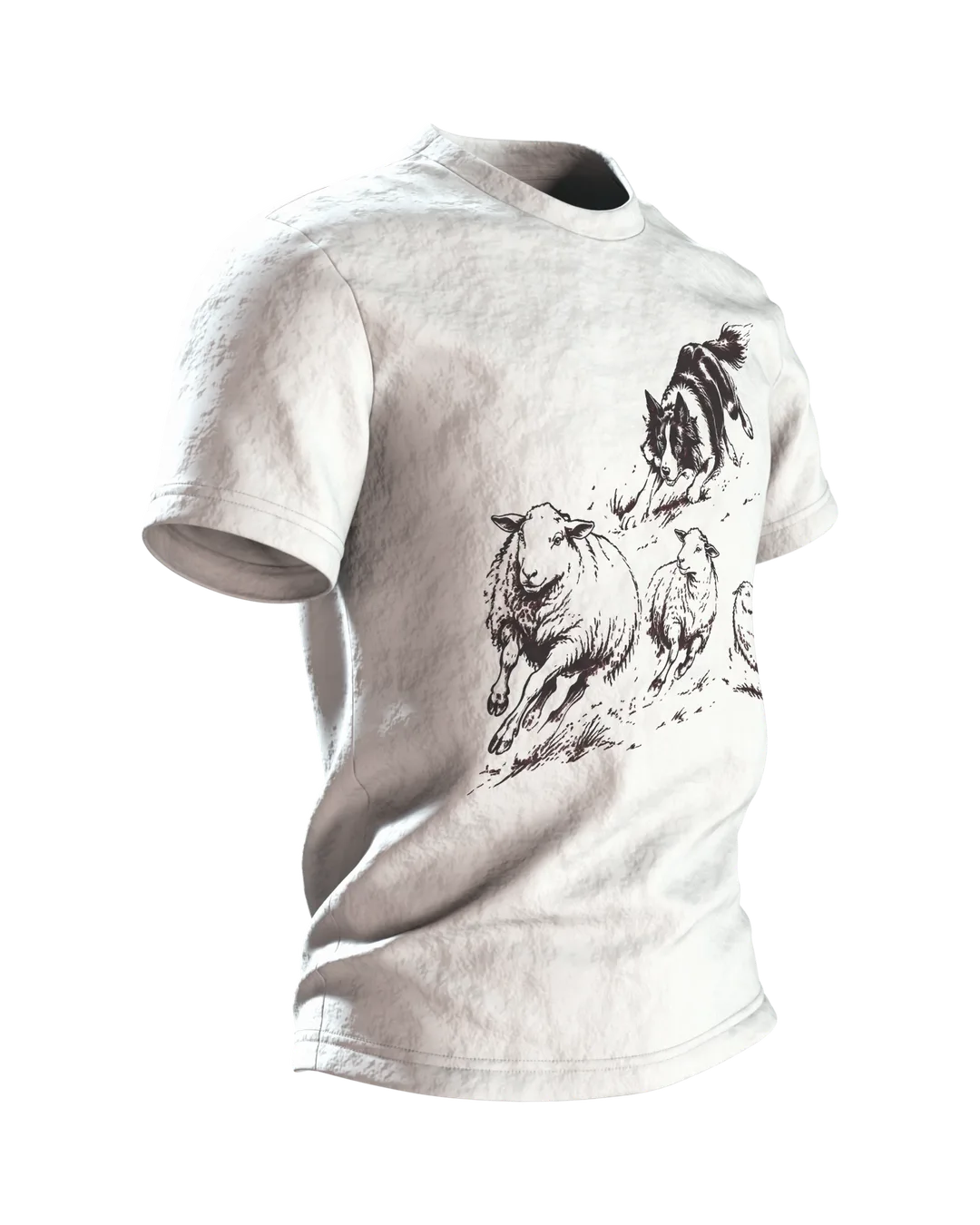 Border Collie mit Schafen T-Shirt, Entwurfsfassung, Side view, left
