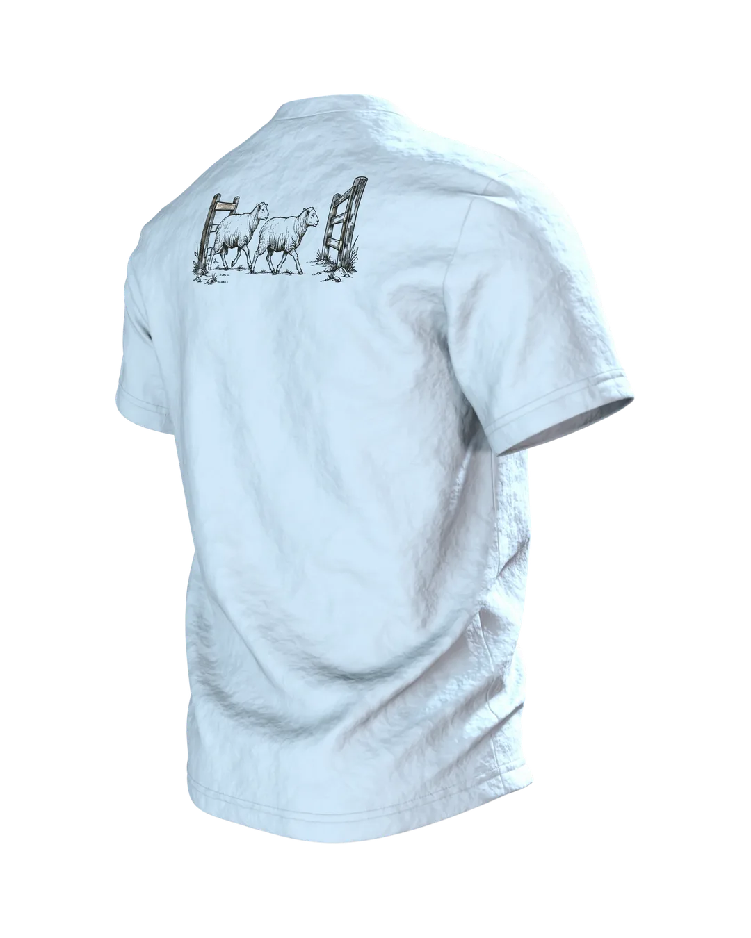 Border Collie mit Schafen T-Shirt, Entwurfsfassung, Back, angled left