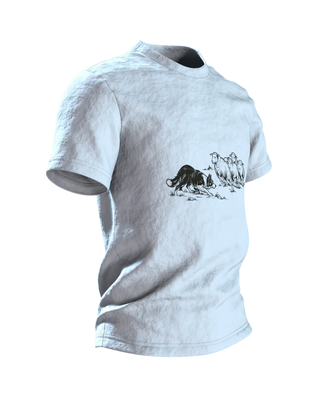 Border Collie mit Schafen T-Shirt, Entwurfsfassung, Side view, left