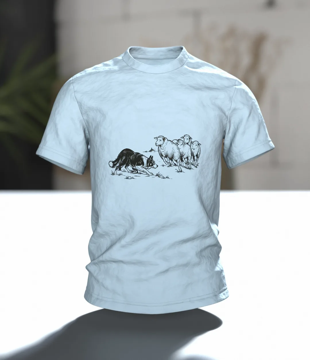 Border Collie mit Schafen T-Shirt, Entwurfsfassung, In context