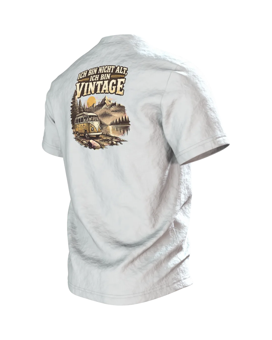 Ich bin nicht alt, ich bin Vintage T-Shirt, Entwurfsfassung, Rückseite schräg links