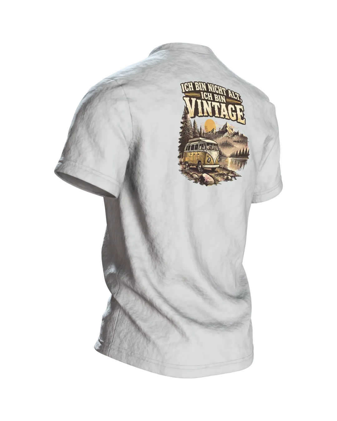 Ich bin nicht alt, ich bin Vintage T-Shirt, Entwurfsfassung, Rückseite schräg rechts