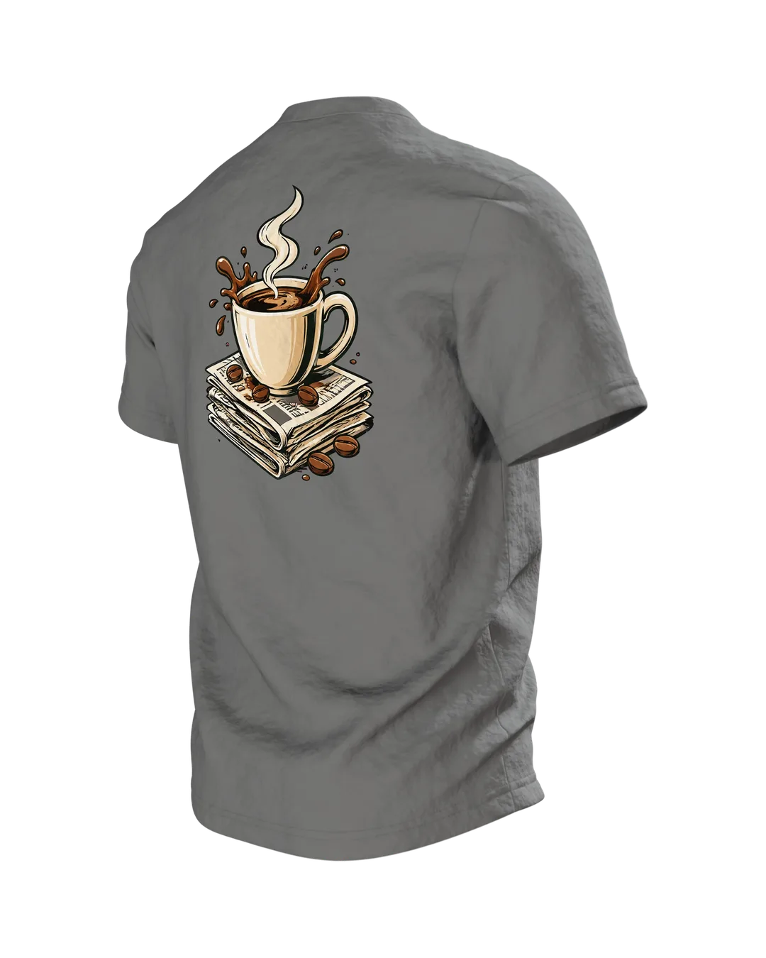 Dachshund Dad Shirt “DACKEL-PAPA”: Dog in Plaid Flannel with Coffee Mug, Comic Front and Back, Gift for Dog Owners, Back, angled left