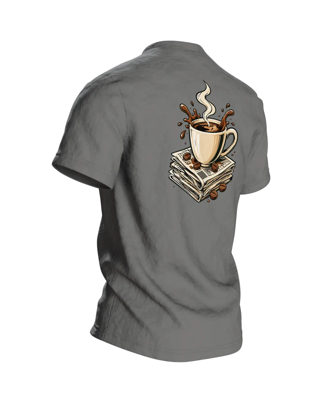 Dachshund Dad Shirt “DACKEL-PAPA”: Dog in Plaid Flannel with Coffee Mug, Comic Front and Back, Gift for Dog Owners, Back, angled right