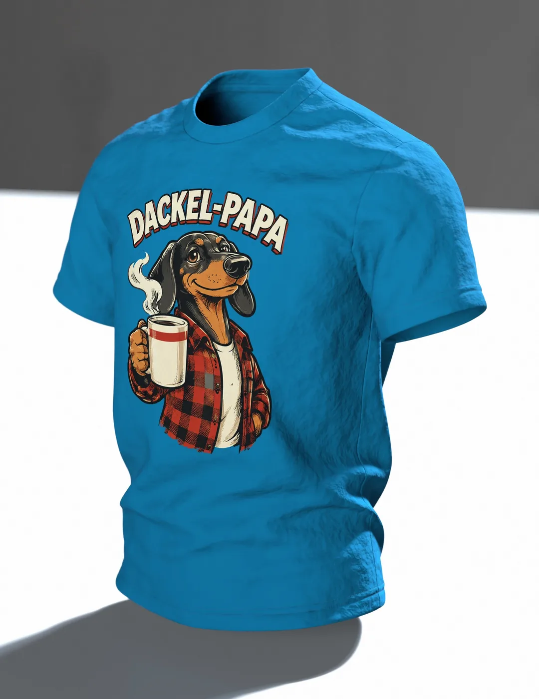 Dackel-Papa mit Kaffee T-Shirt, Entwurfsfassung, In context, angled
