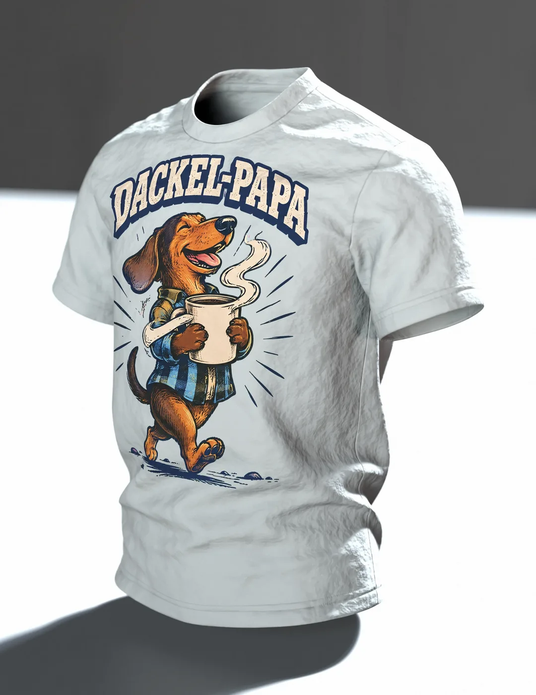 Dackel-Papa mit Kaffee T-Shirt, Entwurfsfassung, In context, angled