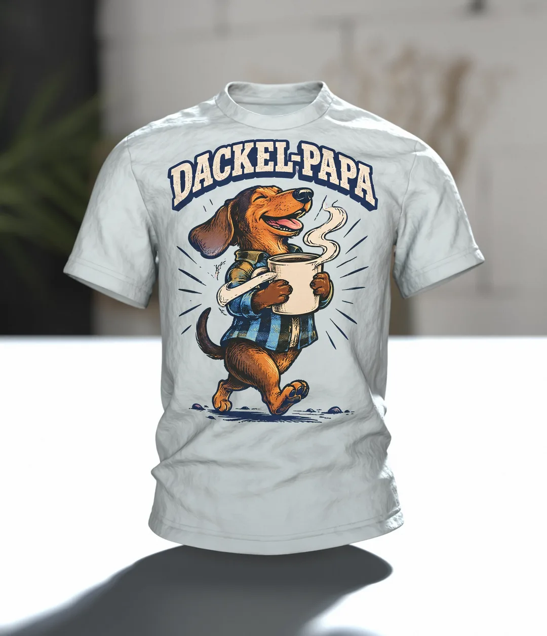 Dackel-Papa mit Kaffee T-Shirt, Entwurfsfassung, In context
