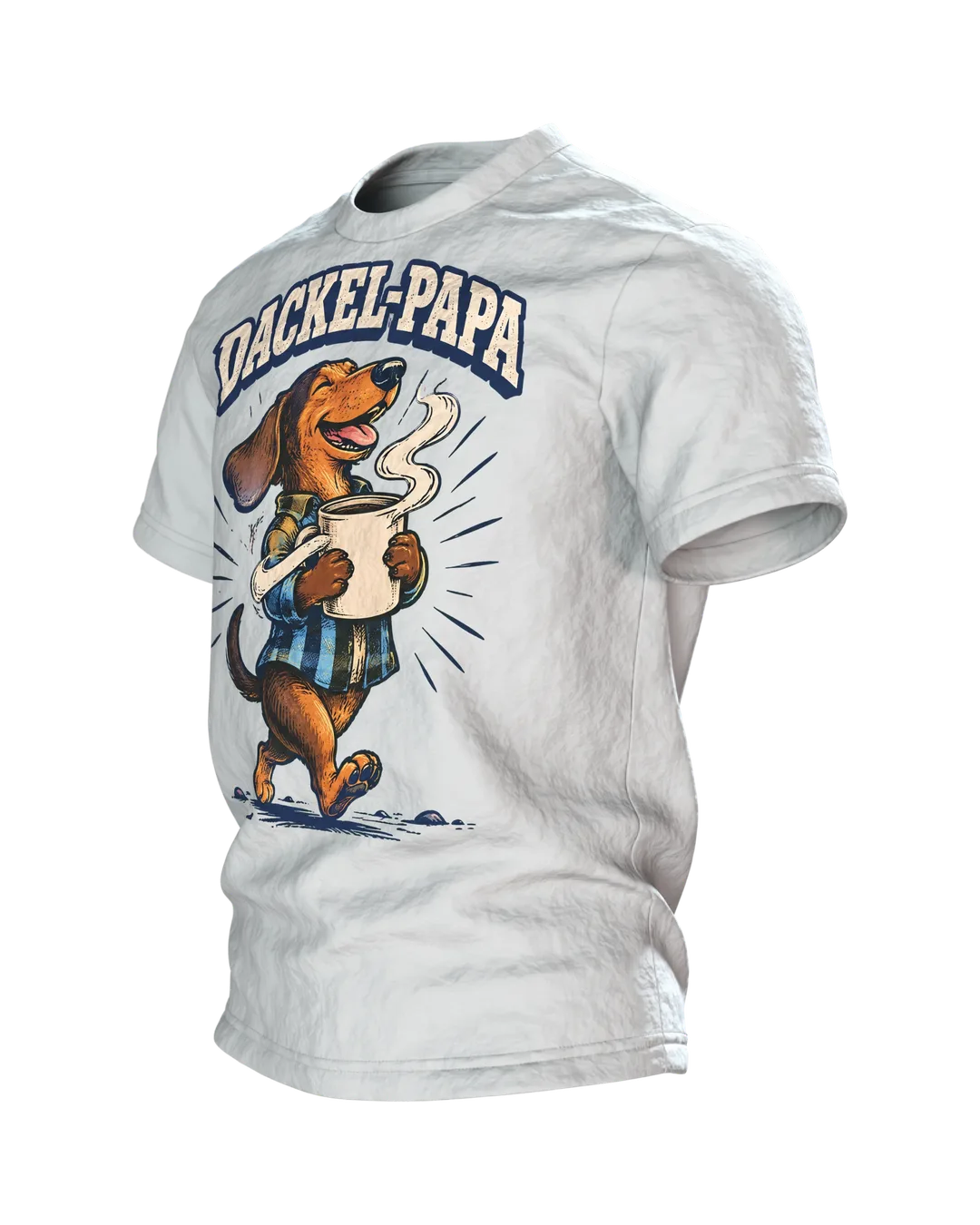 Dackel-Papa mit Kaffee T-Shirt, Entwurfsfassung, Side view, right