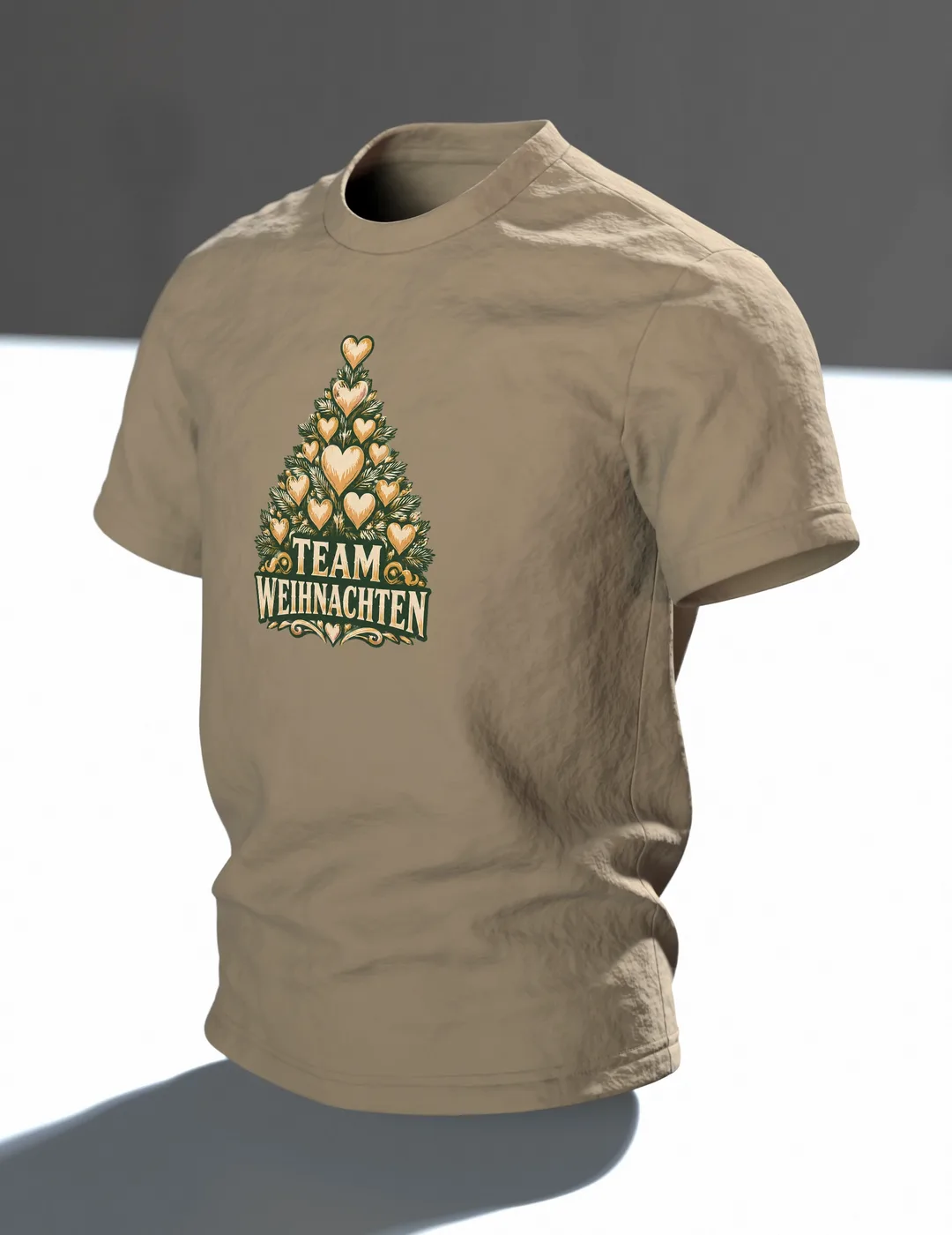 Team Weihnachten Herzbaum T-Shirt, Entwurfsfassung, In context, angled